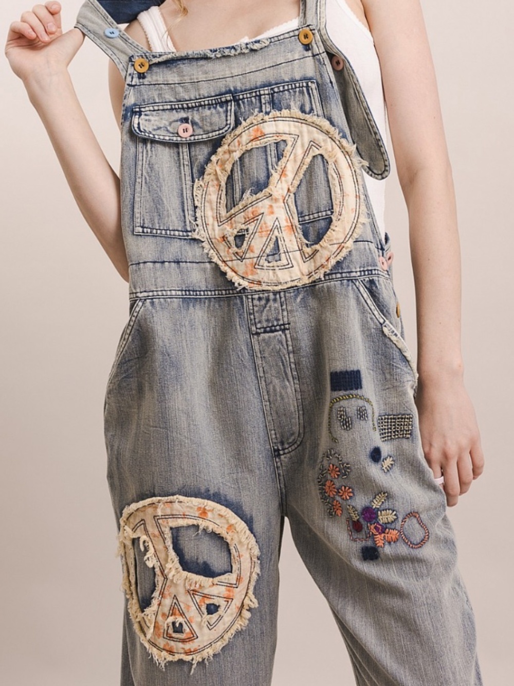 ❤️ BLUE VELVET “ CHLOE “ BLUE VELVET PEACE PATCHWORK OVERALL ROMPER 30 - Picture 4 of 5